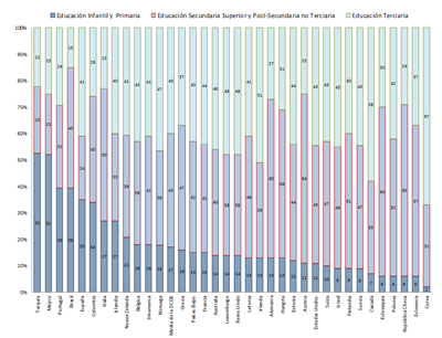 Gráfico 1. Nivel educativo de la población entre 25 y 34 años (2013)