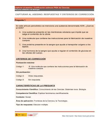 Ejemplo de codificación del estímulo PISA, encabezado, título y materia